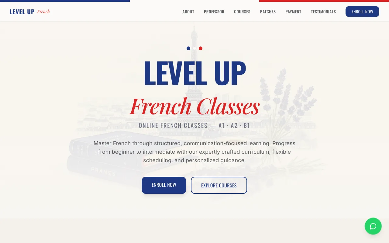 LevelUpFrench website built by JalsaX — French academy homepage